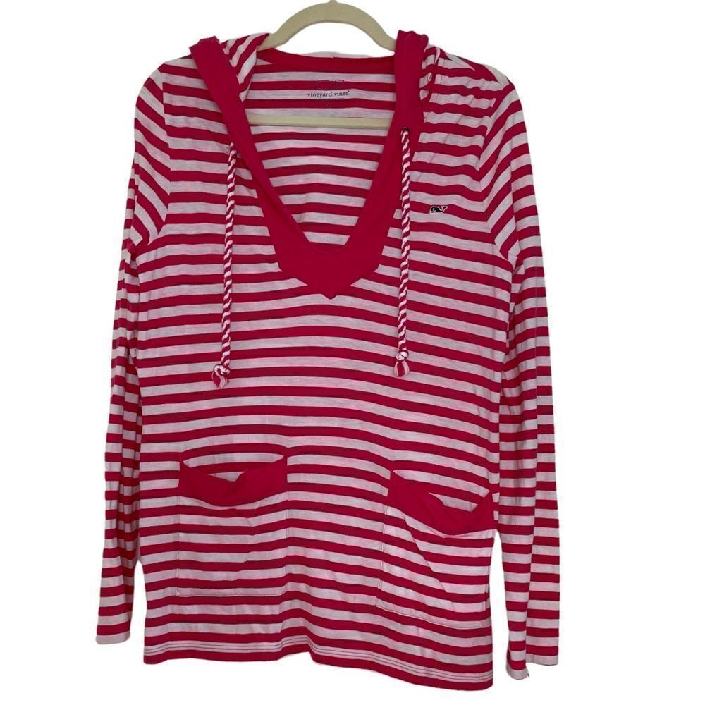 Vineyard Vines Pink & White Striped Hooded Tee - M